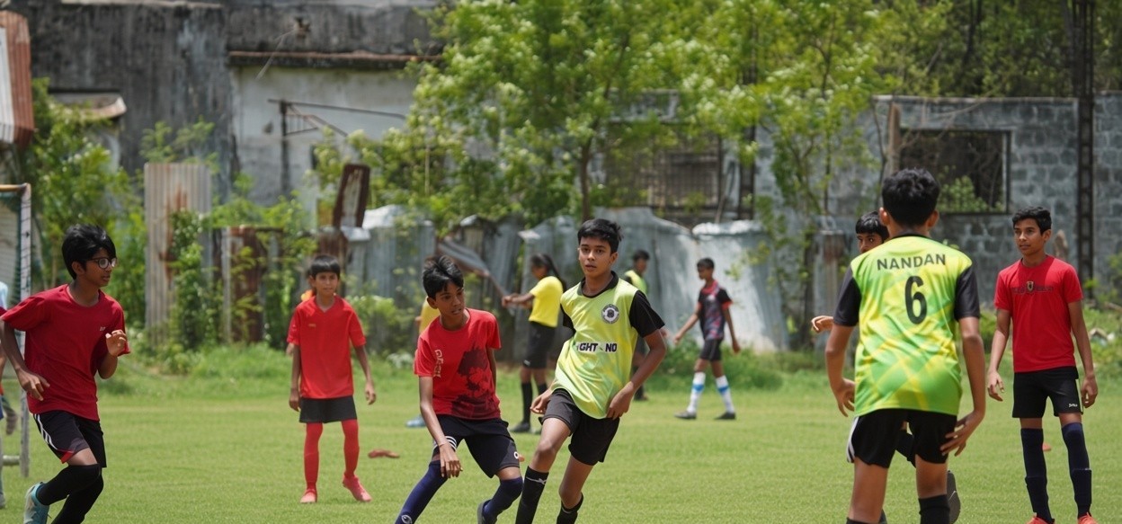 Youth players training at Skykings Football Academy ground in Hyderabad